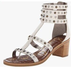 Sam Edelman Dion Block Stud Heel Gladiator Sandal Shoes White Sz.8.5